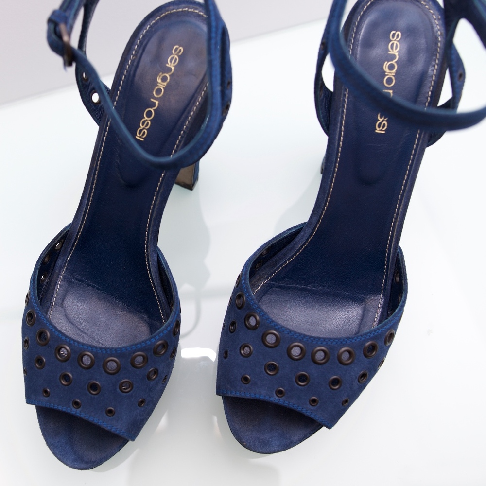 Sergio Rossi Blue Suede Platform Heels sz  40